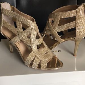 Gold formal multi fabric heels